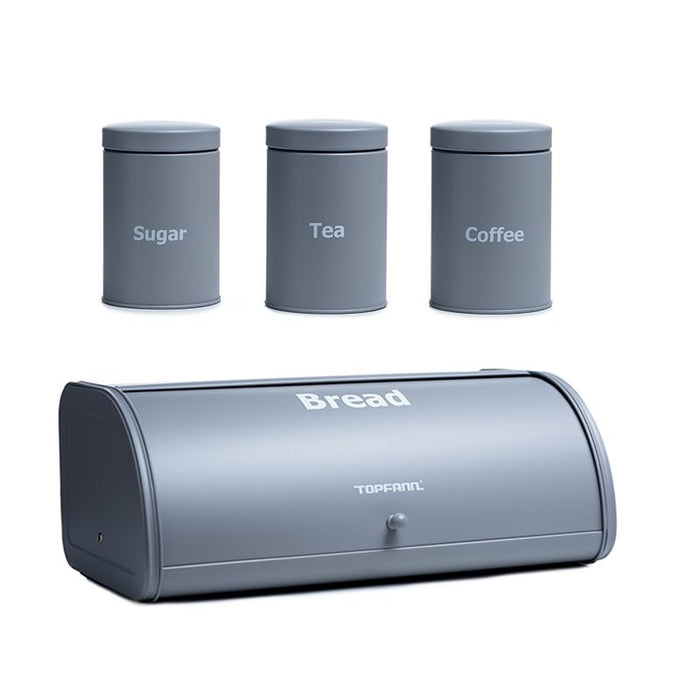 CH OPULENCE BREAD BIN & 3PC CANISTERS - GREY MABRUK IMPORT & EXPORT