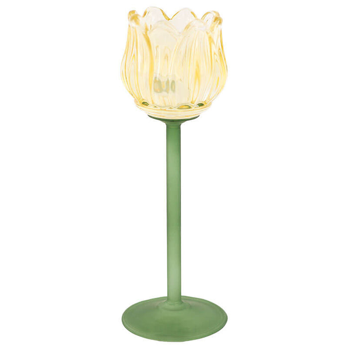 YELLOW TULIP CANDLE HOLDER 22CM TRANS NATAL CUT GLASS