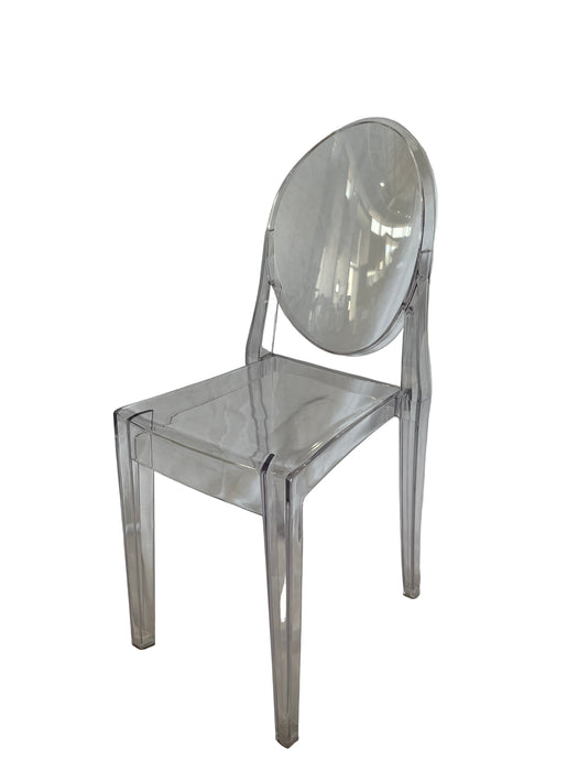 Clear plastic chair on a white background