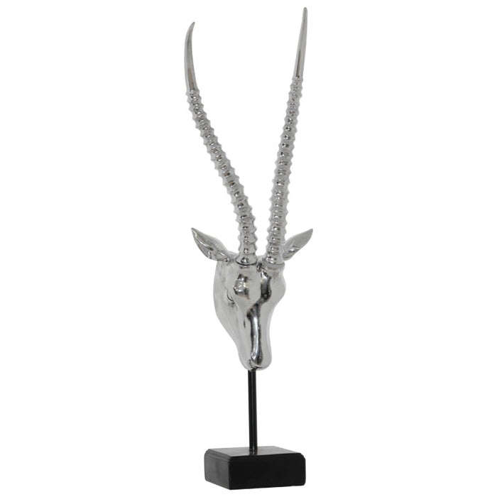 SILVER ANTELOPE HEAD ON PLINTH 78CM TRAN