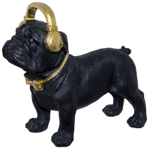 BULL DOG WITH EARPHONES 21X9X18CM TRANS NATAL CUT GLASS