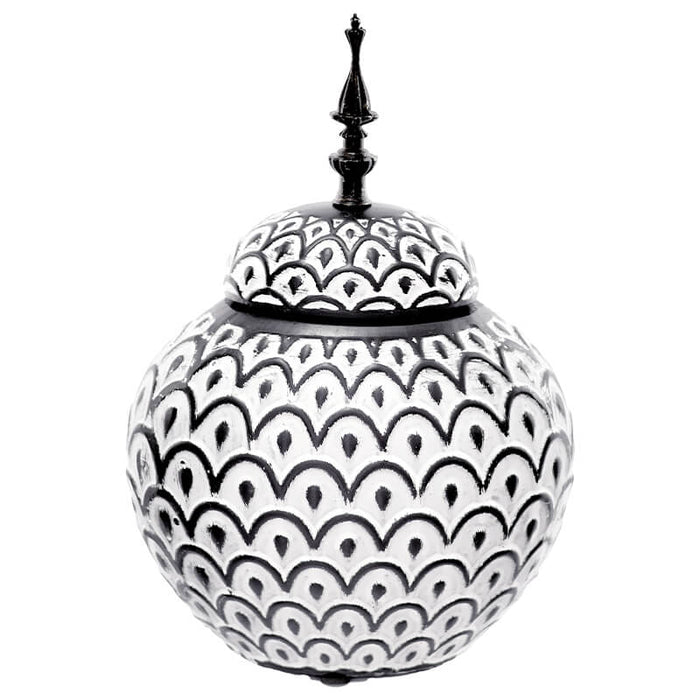 BLACK/WHITE ARCH JAR/LID 31CM TRAN