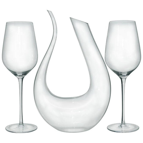 Prague Decanter/2 Wine Glass Set TRANS NATAL CUT GLASS
