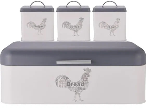 CH ROOSTER RANGE BREAD BIN & 3PCS CANISTERS MABR