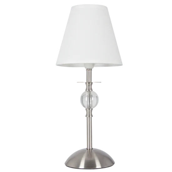 ACRYLIC & CHROME TABLE LAMP W/ WHITE LINNEN L/SHAD NOLDEN BROTHERS WOODEN