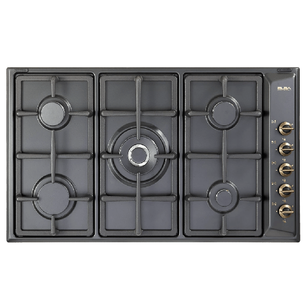 ELBA ELIO 90CM 5 BURNER GAS HOB BLACK D.K. GAS APPLIANCES (P
