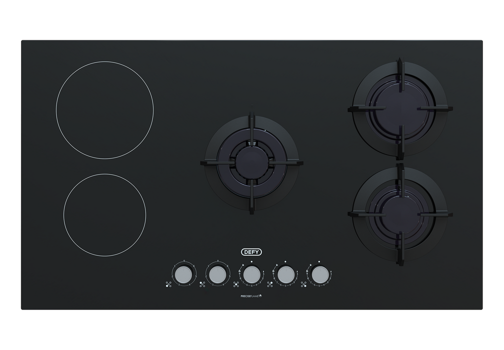 DEFY 90CM HYBRID 3 BURNER GAS 2 PLATE CERAMIC HOB DEFY