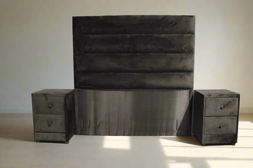 152CM LINES HEADBOARD & 2 PEDESTALS BLACK VELVET H-INTERIOR