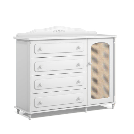 PROVENCE CHEST OF DRAWERS, RATTAN DOOR WHITE MATI