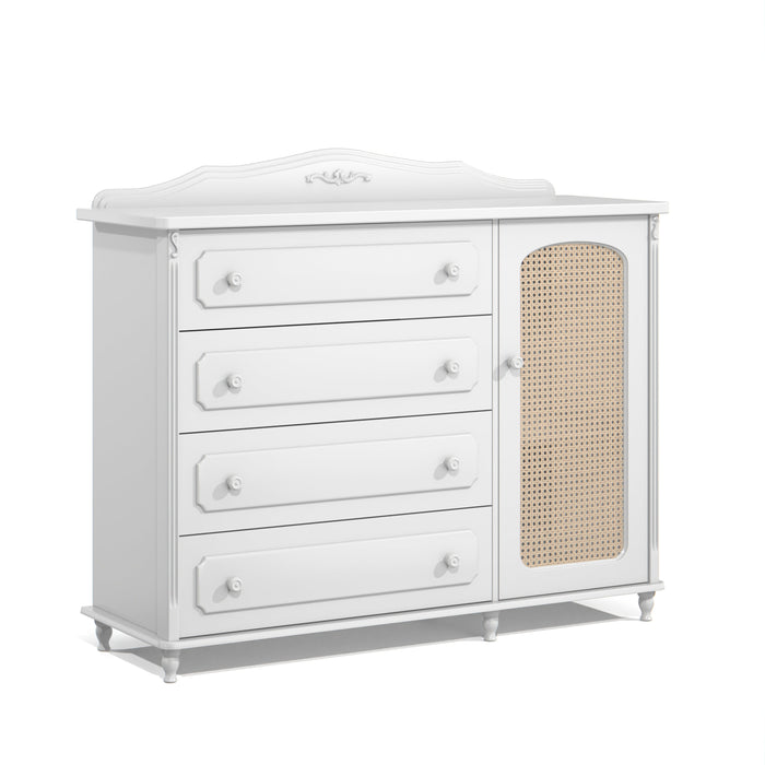 PROVENCE CHEST OF DRAWERS, RATTAN DOOR WHITE MATI
