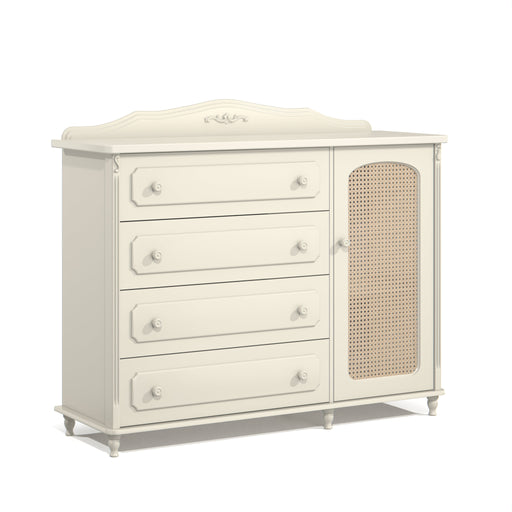 PROVENCE CHEST OF DRAWERS, RATTAN DOOR OFF WHITE MATI