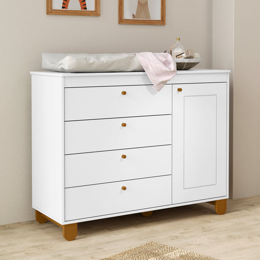 ZUPY CHEST OF DRAWERS, 1 DOOR WHITE/ECO WOOD MATI