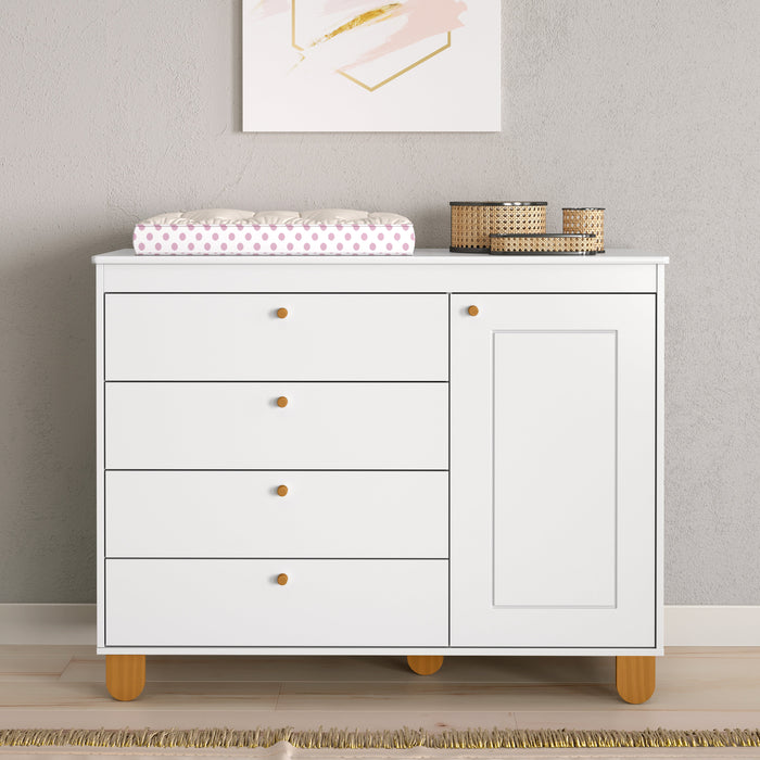 ZUPY CHEST OF DRAWERS, 1 DOOR WHITE/ECO WOOD MATI