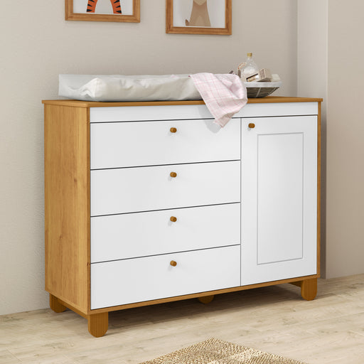 ZUPY CHEST OF DRAWERS, 1 DOOR WHITE/FREIJO/ECO WOOD MATI