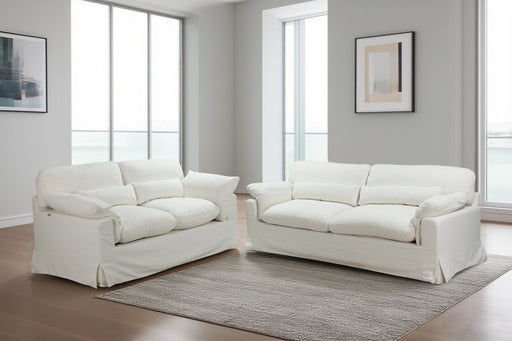 3 & 2 DIV CHERRY SLIPCOVER LOUNGE SUITE WHITE CARA