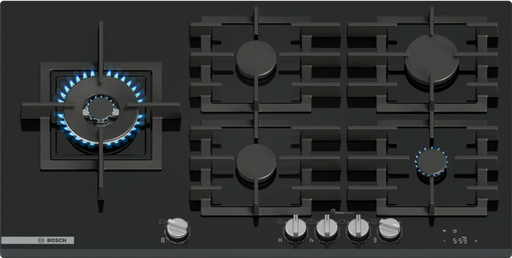 BOSCH 90CM 5BRN GAS HOB SERIES 8 BLACK GLASS BOSC