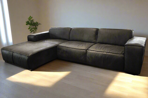 2PCE HARLEM DAYBED - BUFFALO CONCRETE FULL LEATHER 