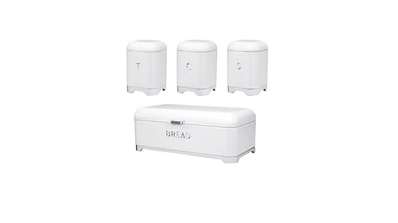 CH WAVES BREAD BIN & 3PCS CANSITER SET - WHITE MABR