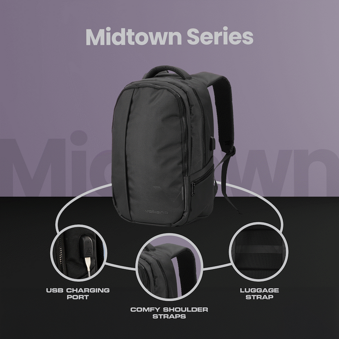 VOLKANO MIDTOWN 15.6" LAPTOP BACKPACK - BLACK VOLK