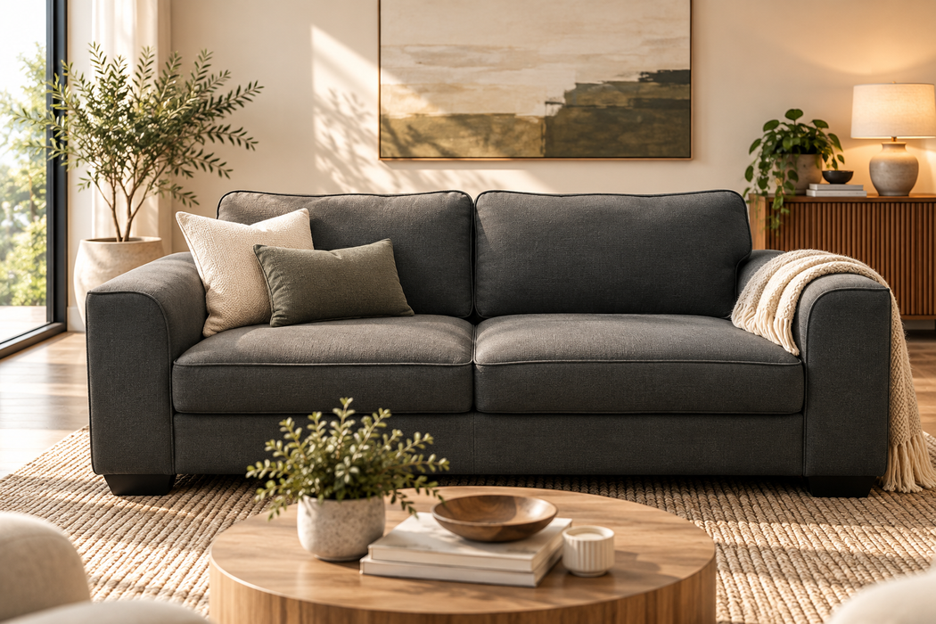 3DIV FRANKLIN COUCH - MALAGA CHARCOAL FABRIC EART