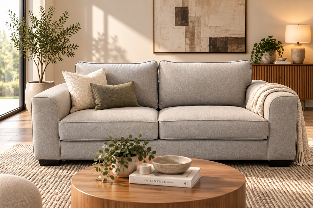 3DIV FRANKLIN COUCH - METRO LTE GREY FABRIC EART