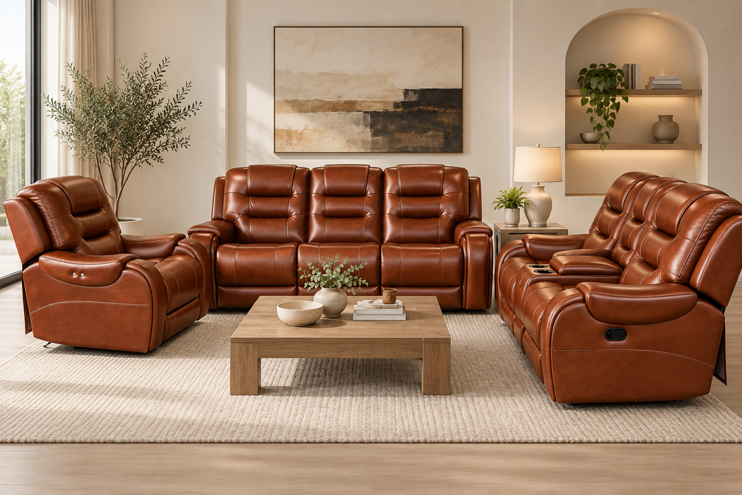 3PCE ROCCO 3/2/1 5-ACTION POWER LOUNGE SUITE FULL LEATHER - ALPI