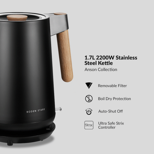 BODEN STARK ANSON COLLECTION 1.7L 2000W SS KETTLE - BLACK