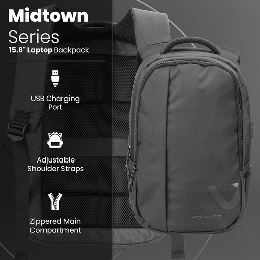VOLKANO MIDTOWN 15.6" LAPTOP BACKPACK - BLACK VOLK