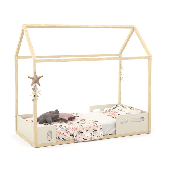 LIV KIDS BED W/WOOD STRUCTURE 1900X900 OFF WHITE/FREIJO MATI