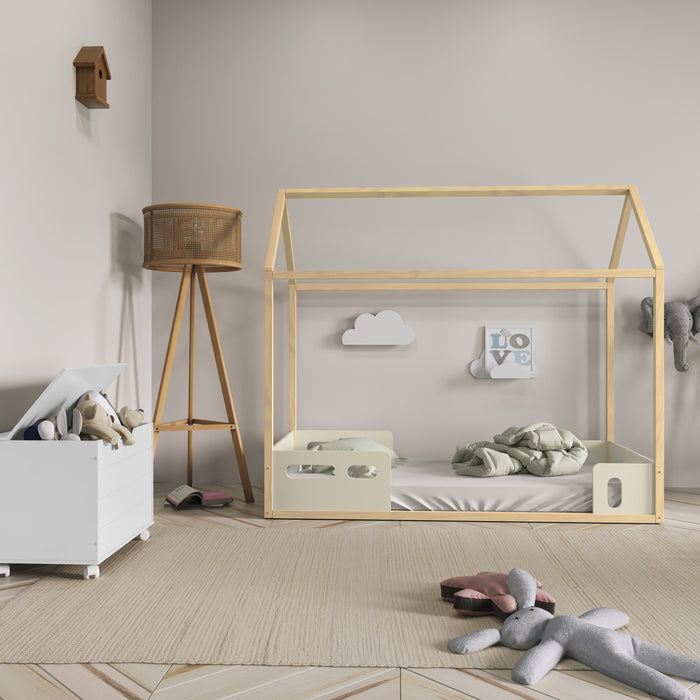 LIV KIDS BED W/WOOD STRUCTURE 1900X900 OFF WHITE/FREIJO MATI