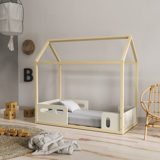 LIV KIDS BED W/WOOD STRUCTURE 1900X900 OFF WHITE/FREIJO MATI