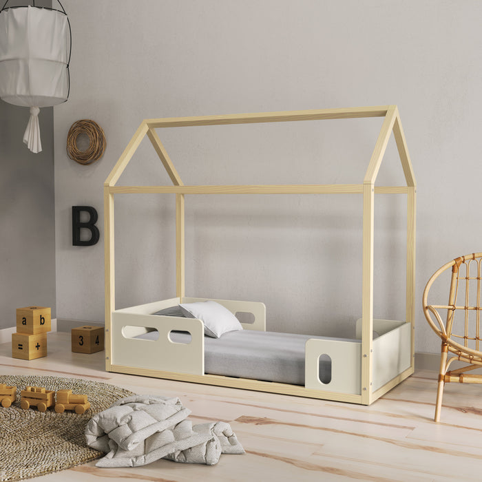 LIV KIDS BED W/WOOD STRUCTURE 1900X900 OFF WHITE/FREIJO MATI