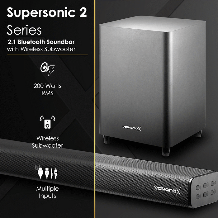 VOLKANOX SUPERSONIC 2 SERIES 2.1 200W SOUNDBAR SYSTEM WITH W VOLK