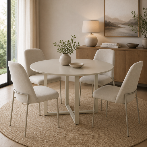 5PCE ARCADIA 1M ROUND DINING ROOM SUITE - WHITE/CHAMPAGNE PROV
