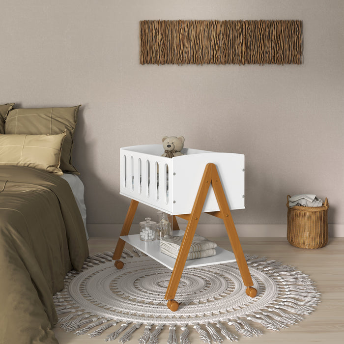 LIV MINI CRIB ON CASTERS WHITE/ECO WOOD MATI