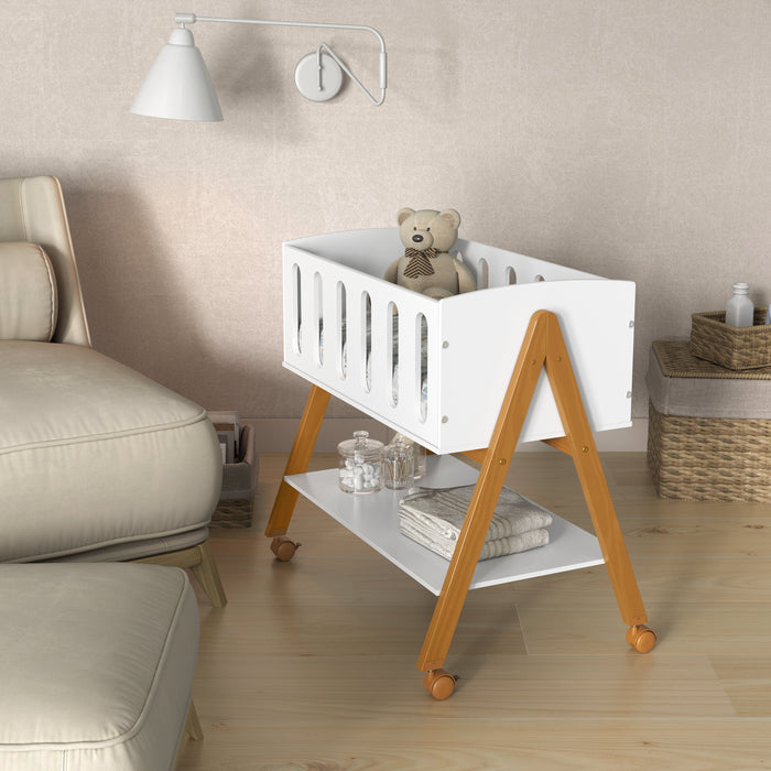 LIV MINI CRIB ON CASTERS WHITE/ECO WOOD MATI