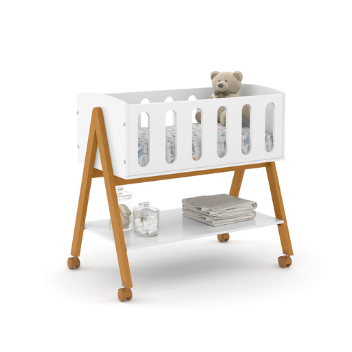 LIV MINI CRIB ON CASTERS WHITE/ECO WOOD MATI