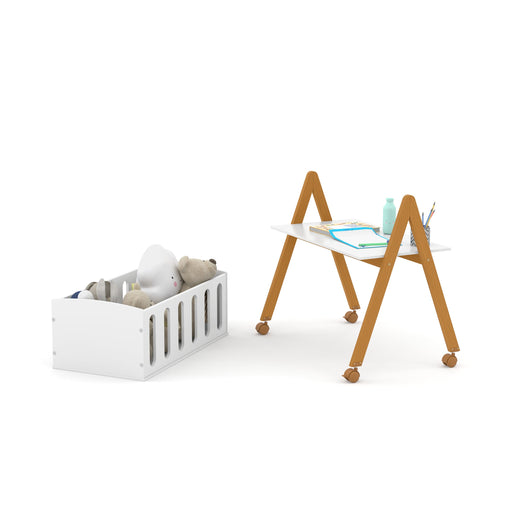 LIV MINI CRIB ON CASTERS WHITE/ECO WOOD MATI
