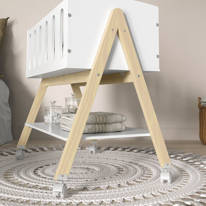 LIV MINI CRIB ON CASTERS WHITE/NATURAL MATI