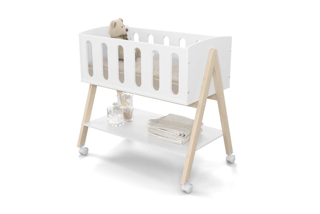 LIV MINI CRIB ON CASTERS WHITE/NATURAL MATI