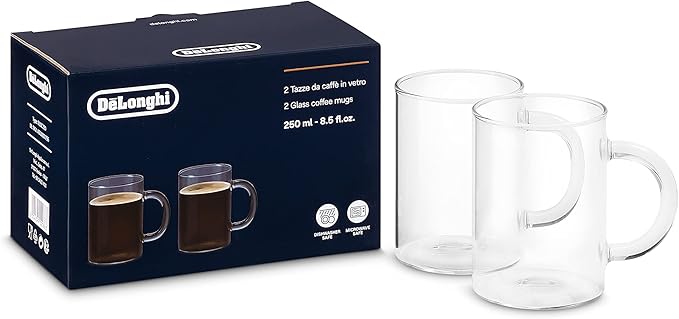 2PCE DELONGHI 250ML LONG COFFEE GLASSES DELO