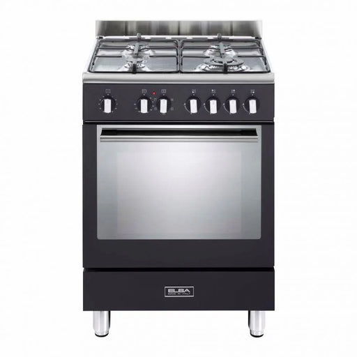 Elba 60cm gas electric cooker black front view