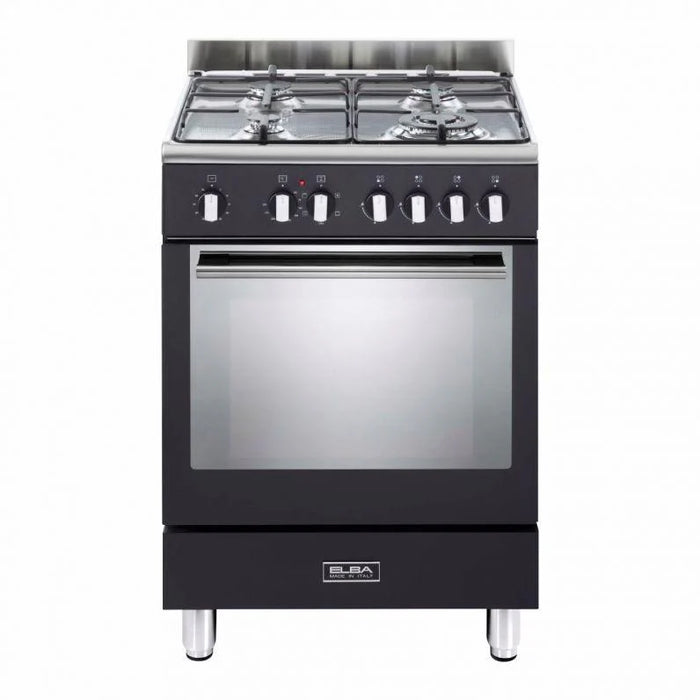 Elba 60cm gas electric cooker black front view