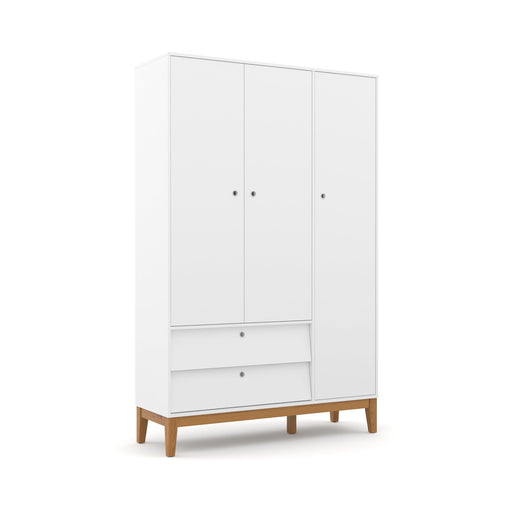 UNIQUE 3 DOOR WARDROBE, 2 DRAWERS WHITE/ECO WOOD MATI