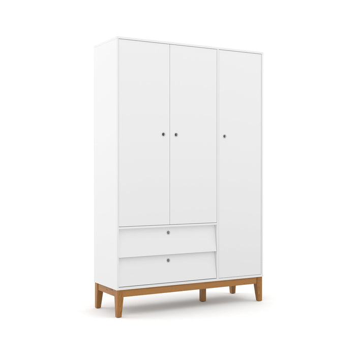 UNIQUE 3 DOOR WARDROBE, 2 DRAWERS WHITE/ECO WOOD MATI