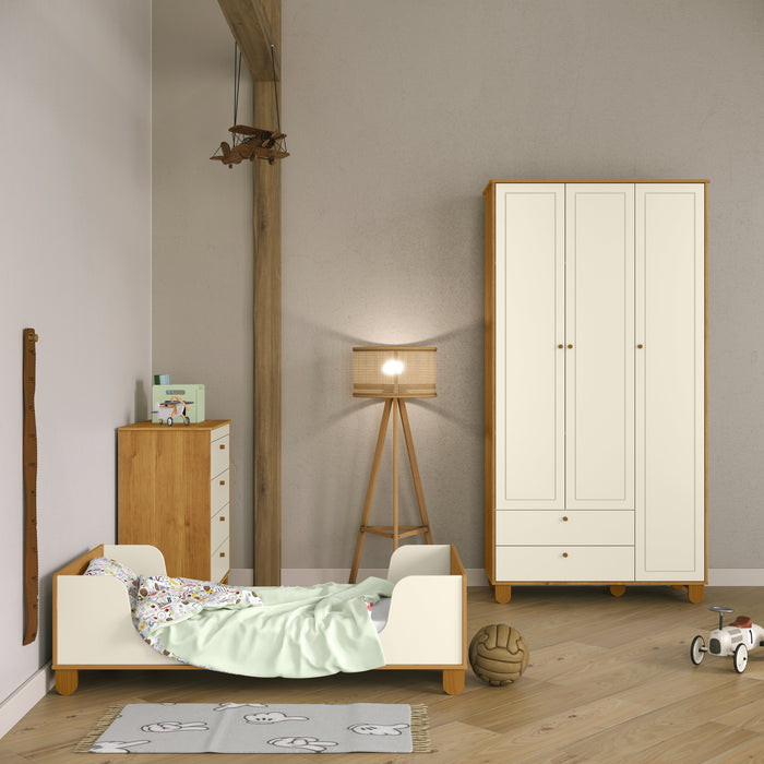 ZUPY 3 DOOR WARDROBE, 2 DRAWERS OFF WHITE/FREIJO/ECO WOOD MATI