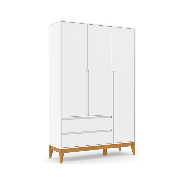 NATURE 3 DOOR WARDROBE, 2 DRAWERS WHITE/ECO WOOD MATI