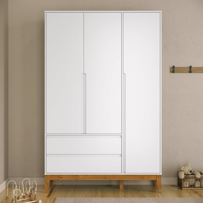 NATURE 3 DOOR WARDROBE, 2 DRAWERS WHITE/ECO WOOD MATI