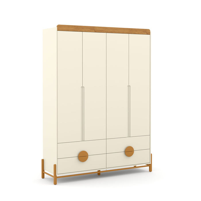 TESS 4 DOOR, 4 DRAWER  WARDROBE OFF WHITE/FREIJO/ECO WOOD MATI