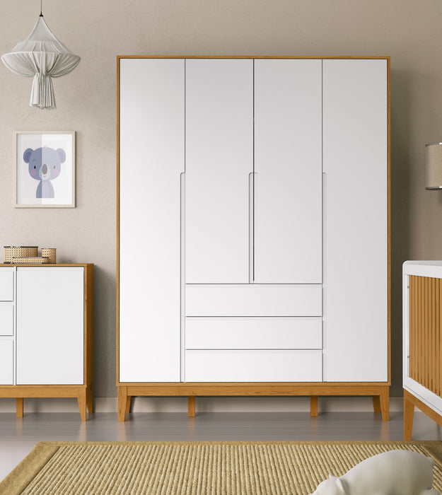NATURE CLEAN 4 DOOR, 3 DRAWER WARDROBE WHITE/FREIJO/ECO WOOD MATI